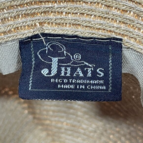 J Hats Straw Sun Floppy Packable Beige Natural Beaded Clean Beach Travel Vacay - Picture 4 of 5